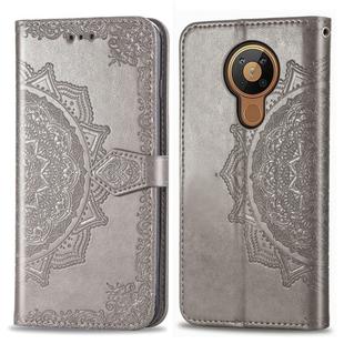 For Nokia 5.3 Mandala Flower Embossed Horizontal Flip Leather Case with Bracket / Card Slot / Wallet / Lanyard(Gray)
