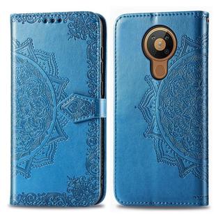For Nokia 5.3 Mandala Flower Embossed Horizontal Flip Leather Case with Bracket / Card Slot / Wallet / Lanyard(Blue)