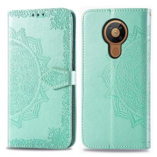 For Nokia 5.3 Mandala Flower Embossed Horizontal Flip Leather Case with Bracket / Card Slot / Wallet / Lanyard(Green)