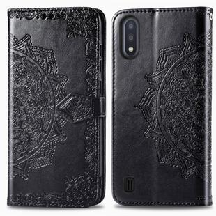 For Samsung Galaxy M01 Halfway Mandala Embossing Pattern Horizontal Flip Leather Case with Holder & Card Slots & Wallet & Lanyard(Black)