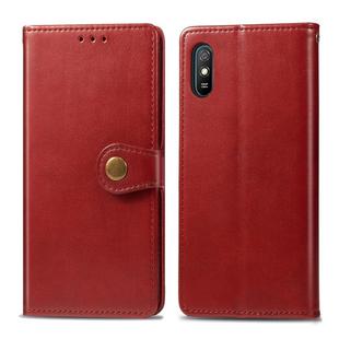 For Xiaomi Redmi 9A Retro Solid Color Leather Buckle Phone Case with Lanyard & Photo Frame & Card Slot & Wallet & Stand Function(Red)