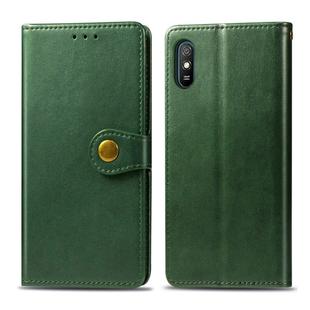 For Xiaomi Redmi 9A Retro Solid Color Leather Buckle Phone Case with Lanyard & Photo Frame & Card Slot & Wallet & Stand Function(Green)