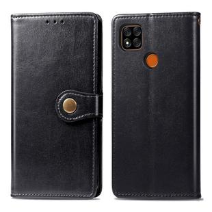 For Xiaomi Redmi 9C Retro Solid Color Leather Buckle Phone Case with Lanyard & Photo Frame & Card Slot & Wallet & Stand Function(Black)