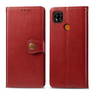 For Xiaomi Redmi 9C Retro Solid Color Leather Buckle Phone Case with Lanyard & Photo Frame & Card Slot & Wallet & Stand Function(Red)