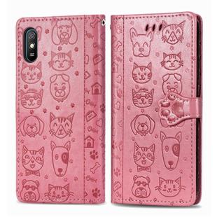 For Xiaomi Redmi 9A Cute Cat and Dog Embossed Horizontal Flip Leather Case with Holder & Card Slots & Wallet & Lanyard(Pink)