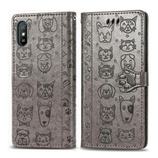 For Xiaomi Redmi 9A Cute Cat and Dog Embossed Horizontal Flip Leather Case with Holder & Card Slots & Wallet & Lanyard(Grey)