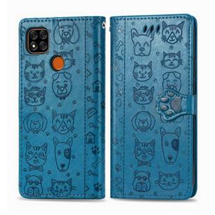 For Xiaomi Redmi 9C Cute Cat and Dog Embossed Horizontal Flip Leather Case with Holder & Card Slots & Wallet & Lanyard(Blue)