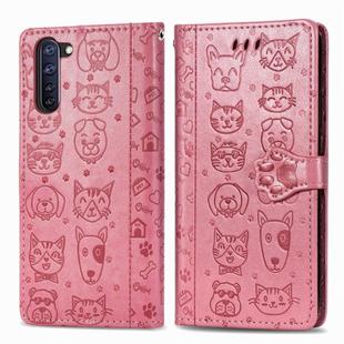 For OPPO  Reno3 A Cute Cat and Dog Embossed Horizontal Flip Leather Case with Holder & Card Slots & Wallet & Lanyard(Pink)