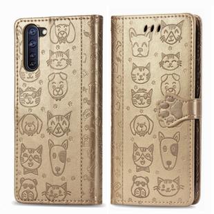 For OPPO  Reno3 A Cute Cat and Dog Embossed Horizontal Flip Leather Case with Holder & Card Slots & Wallet & Lanyard(Gold)