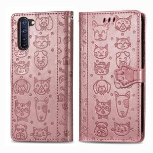 For OPPO  Reno3 A Cute Cat and Dog Embossed Horizontal Flip Leather Case with Holder & Card Slots & Wallet & Lanyard(Rose Gold)