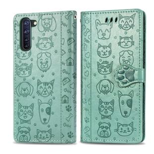 For OPPO  Reno3 A Cute Cat and Dog Embossed Horizontal Flip Leather Case with Holder & Card Slots & Wallet & Lanyard(Green)
