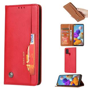 For Samsung Galaxy A21s Knead Skin Texture Horizontal Flip Leather Case with Photo Frame & Holder & Card Slots & Wallet(Red)