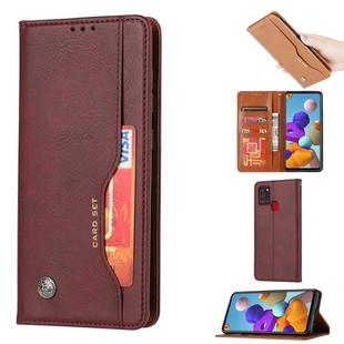 For Samsung Galaxy A21s Knead Skin Texture Horizontal Flip Leather Case with Photo Frame & Holder & Card Slots & Wallet(Wine Red)