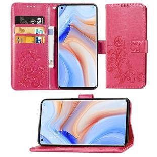 For OPPO Reno4 Pro Four-leaf Clasp Embossed Buckle Horizontal Flip TPU + PU Leather Case with Lanyard & Card Slot & Wallet & Holder(Magenta)