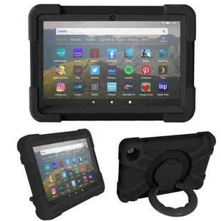 For Amazon Kindle Fire HD8 (2020) PC + Silicone Shockproof Combination Case with 360 Degree Rotating Holder & Handle(Black)