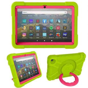 For Amazon Kindle Fire HD8 (2020) PC + Silicone Shockproof Combination Case with 360 Degree Rotating Holder & Handle(Glass Green + Rose Red)