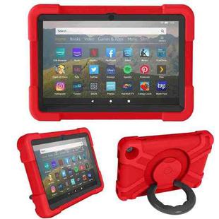For Amazon Kindle Fire HD8 (2020) PC + Silicone Shockproof Combination Case with 360 Degree Rotating Holder & Handle(Red + Black)