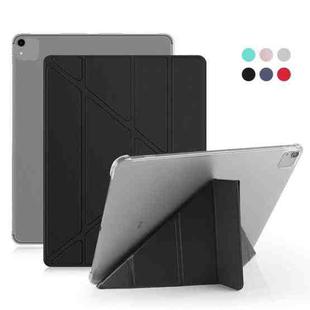For iPad Pro 12.9 inch (2020) Multi-folding Horizontal Flip Shockproof Transparent PC + PU Leather Tablet Case with Sleep / Wake-up Function(Black)