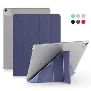 For iPad Pro 12.9 inch (2020) Multi-folding Horizontal Flip Shockproof Transparent PC + PU Leather Tablet Case with Sleep / Wake-up Function(Navy blue)