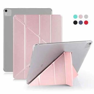For iPad Pro 12.9 inch (2020) Multi-folding Horizontal Flip Shockproof Transparent PC + PU Leather Tablet Case with Sleep / Wake-up Function(Rose gold)