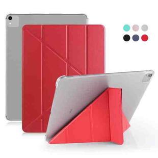 For iPad Pro 12.9 inch (2020) Multi-folding Horizontal Flip Shockproof Transparent PC + PU Leather Tablet Case with Sleep / Wake-up Function(Red)