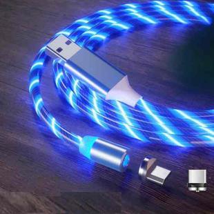 2 in 1 USB to Type-C / USB-C + Micro USB Magnetic Absorption Colorful Streamer Charging Cable, Length: 1m(Blue Light)