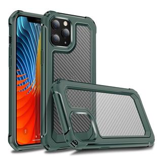 For iPhone 12 mini Transparent Carbon Fiber Texture Rugged Full Body TPU+PC Scratch-Resistant Shockproof Case(Army Green)