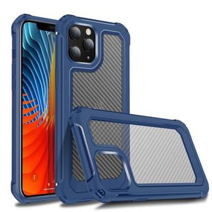 For iPhone 12 / 12 Pro Transparent Carbon Fiber Texture Rugged Full Body TPU+PC Scratch-Resistant Shockproof Case(Blue)