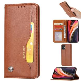For iPhone 12 / 12 Pro Knead Skin Texture Horizontal Flip Leather Case with Photo Frame & Holder & Card Slots & Wallet(Brown)