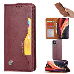 For iPhone 12 Pro Max Knead Skin Texture Horizontal Flip Leather Case with Photo Frame & Holder & Card Slots & Wallet(Wine Red)