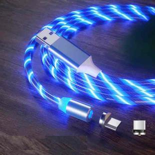 2 in 1 USB to Type-C / USB-C + Micro USB Magnetic Absorption Colorful Streamer Charging Cable, Length: 2m(Blue Light)