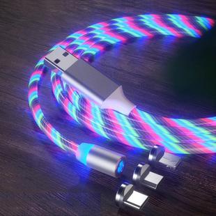 3 in 1 USB to 8 Pin + Type-C / USB-C + Micro USB Magnetic Absorption Colorful Streamer Charging Cable, Length: 2m(Color Light)
