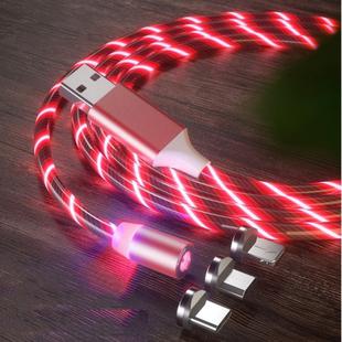 3 in 1 USB to 8 Pin + Type-C / USB-C + Micro USB Magnetic Absorption Colorful Streamer Charging Cable, Length: 2m(Red Light)