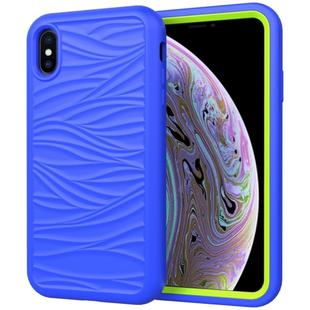 For iPhone XR Wave Pattern 3 in 1 Silicone+PC Shockproof Protective Case(Blue+Olivine)