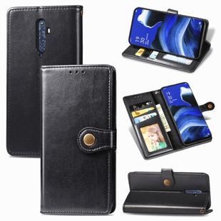 For OPPO Reno 2F/Reno 2Z Retro Solid Color Leather Buckle Phone Case with Lanyard & Photo Frame & Card Slot & Wallet & Stand Function(Black)