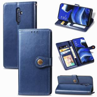 For OPPO Reno 2F/Reno 2Z Retro Solid Color Leather Buckle Phone Case with Lanyard & Photo Frame & Card Slot & Wallet & Stand Function(Blue)