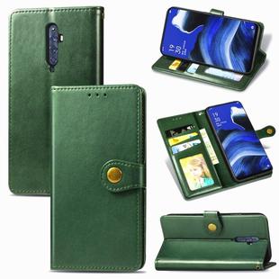 For OPPO Reno 2F/Reno 2Z Retro Solid Color Leather Buckle Phone Case with Lanyard & Photo Frame & Card Slot & Wallet & Stand Function(Green)