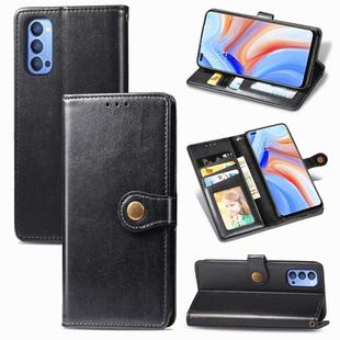 For OPPO Reno 4 Retro Solid Color Leather Buckle Phone Case with Lanyard & Photo Frame & Card Slot & Wallet & Stand Function(Black)