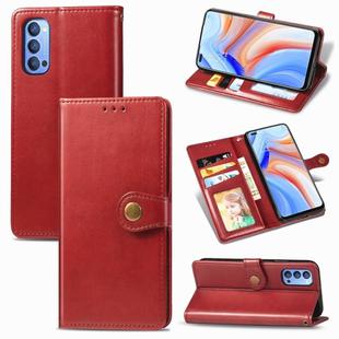 For OPPO Reno 4 Retro Solid Color Leather Buckle Phone Case with Lanyard & Photo Frame & Card Slot & Wallet & Stand Function(Red)