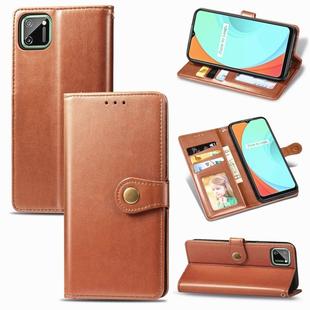 For OPPO Realme C11 Retro Solid Color Leather Buckle Phone Case with Lanyard & Photo Frame & Card Slot & Wallet & Stand Function(Brown)