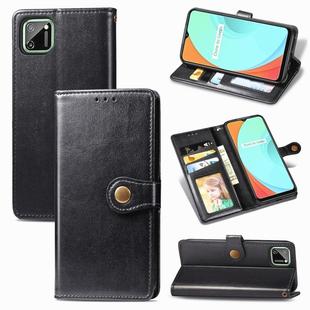 For OPPO Realme C11 Retro Solid Color Leather Buckle Phone Case with Lanyard & Photo Frame & Card Slot & Wallet & Stand Function(Black)