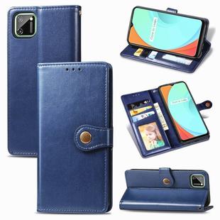 For OPPO Realme C11 Retro Solid Color Leather Buckle Phone Case with Lanyard & Photo Frame & Card Slot & Wallet & Stand Function(Blue)