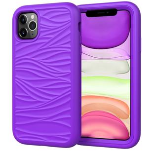 For iPhone 11 Wave Pattern 3 in 1 Silicone+PC Shockproof Protective Case(Purple)