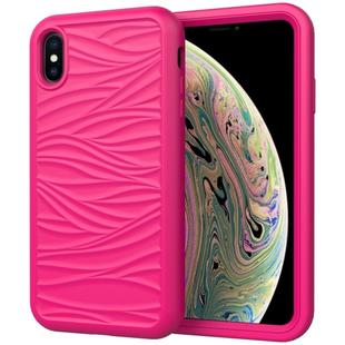 For iPhone X & XS Wave Pattern 3 in 1 Silicone+PC Shockproof Protective Case(Hot Pink)