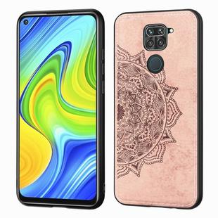 For Xiaomi Redmi 10X / Note 9 (4G) Mandala Embossed Cloth Cover PC + TPU Mobile Phone Case with Magnetic Function and Hand Strap(Rose Gold)