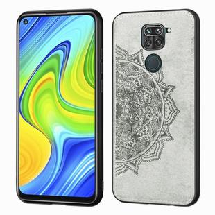 For Xiaomi Redmi 10X / Note 9 (4G) Mandala Embossed Cloth Cover PC + TPU Mobile Phone Case with Magnetic Function and Hand Strap(Grey)