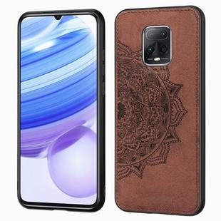 For Xiaomi Redmi 10X Pro 5G Mandala Embossed Cloth Cover PC + TPU Mobile Phone Case with Magnetic Function and Hand Strap(Brown)