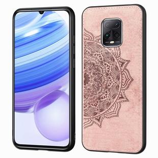 For Xiaomi Redmi 10X Pro 5G Mandala Embossed Cloth Cover PC + TPU Mobile Phone Case with Magnetic Function and Hand Strap(Rose Gold)