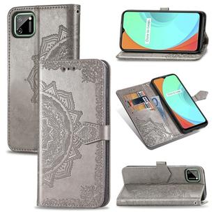 For OPPO Realme C11 Mandala Flower Embossed Horizontal Flip Leather Case with Bracket / Card Slot / Wallet / Lanyard(Gray)