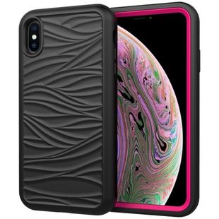 For iPhone XS Max Wave Pattern 3 in 1 Silicone+PC Shockproof Protective Case(Black+Hot Pink)